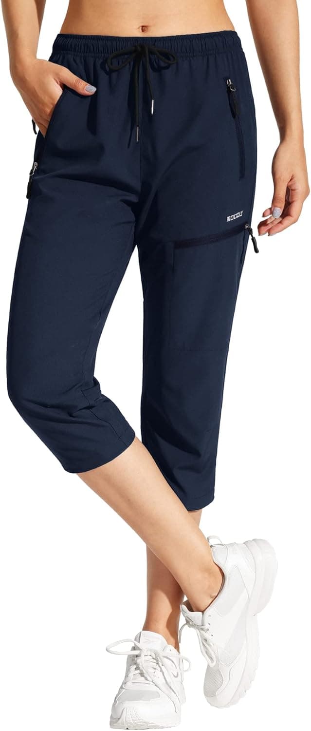 MOCOLY Women's Cargo Hiking Pants Elastic Waist Quick Dry Lightweight Outdoor Water Resistant UPF 50+ Long Pants Zipper