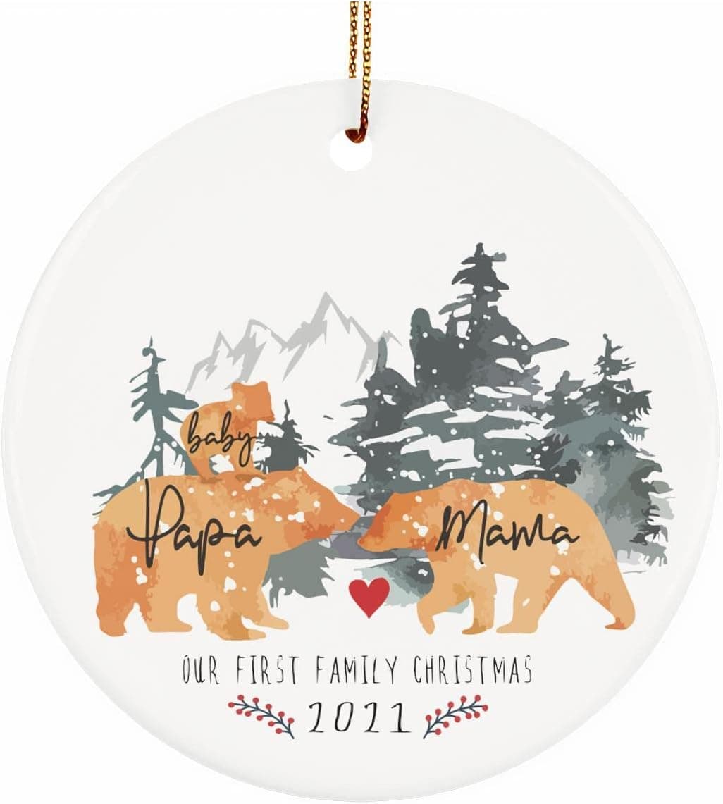 Mama and Papa Bear Ornaments, First Christmas as A Family of 3 Ornament, Cute Ornaments