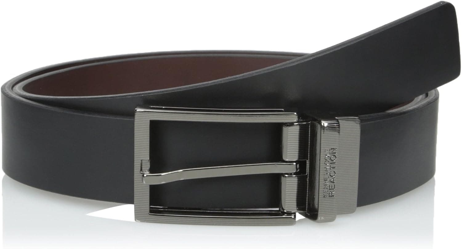 Kenneth Cole REACTION Men's Engraved logo belt,Black/Brown,32