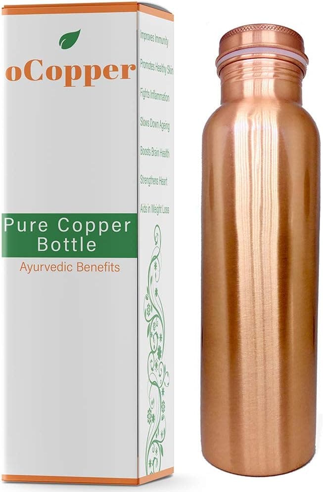 oCopper 100 Pure Copper Water Bottle 34 Oz Ayurvedic Copper Bottle Drink More Leak Proof Copper Water Vessel- Large Size Copper Bottle Enjoy Benefits of Ayurveda and Lead a Healthy Life Smooth Finish