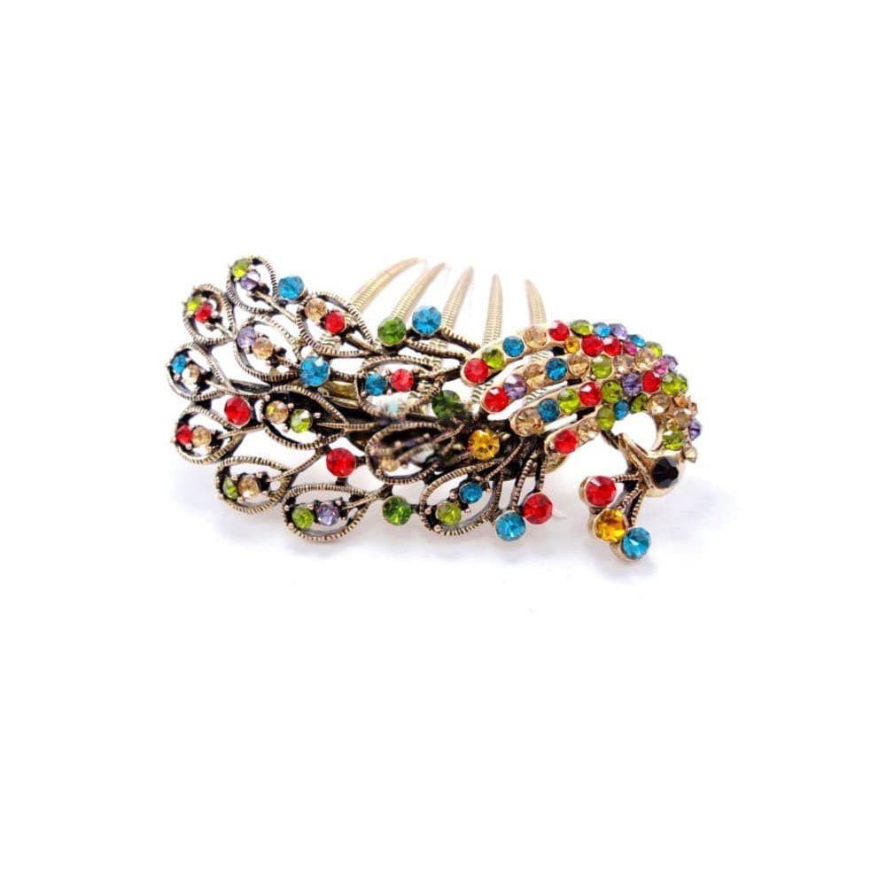 Retro colorful hair jewelry, antique vintage alloy rhinestone hair comb YD1649