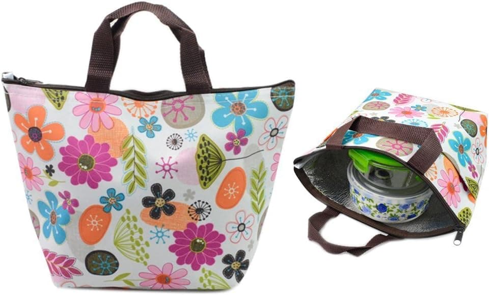 naughtygifts Waterproof Picnic Lunch Bag Tote Insulated Cooler Travel Zipper Organizer Box flower