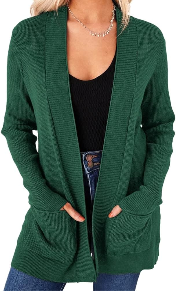 imesrun Womens Open Front Cardigans Casual Long Sleeve Classic Knit Sweater Outerwear with Pockets