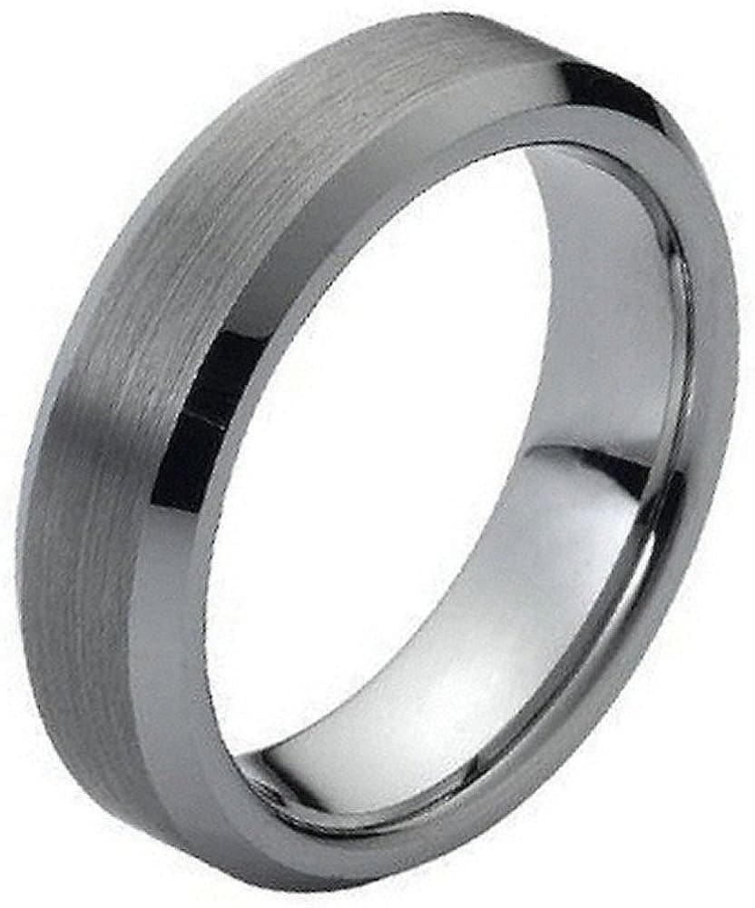 6mm Tungsten Carbide Brushed Center Beveled Edge Wedding Band Ring For Men or Ladies