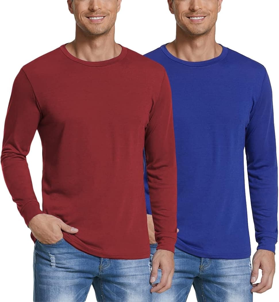 COOFANDY Men's Long Sleeve Pullover Shirts Pack of 2 Casual Tee Shirts Basic Under Shirt