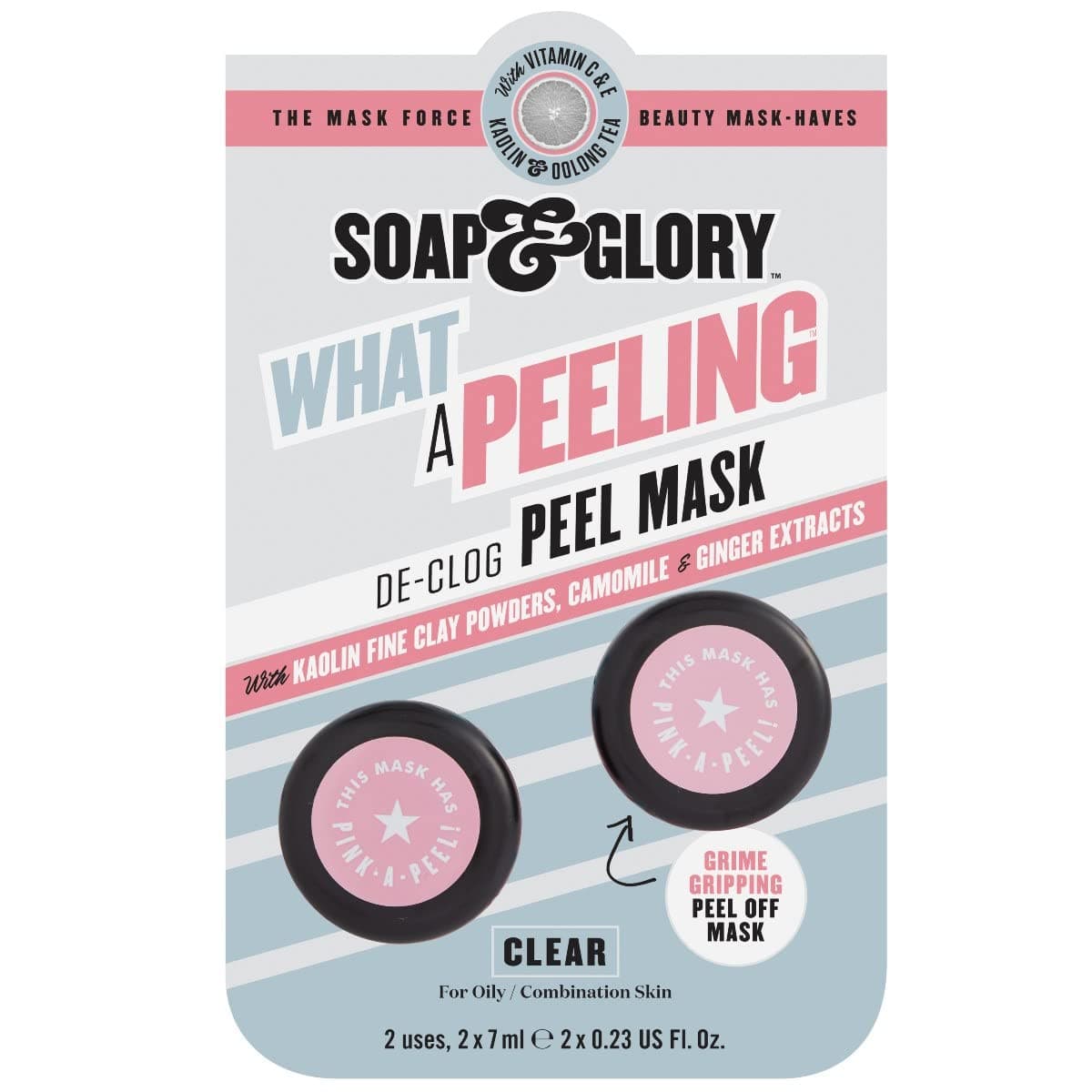 Soap & Glory What A Peeling Purifying Peel Off Face Mask - Chamomile + Kaolin Clay Pore Minimizing Mask For Oily Skin - Peel Off Mask with Skin Purifying Ingredients (2 masks)