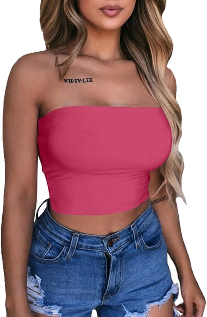 LAGSHIAN Women's Sexy Crop Top Sleeveless Stretchy Solid Strapless Tube Top