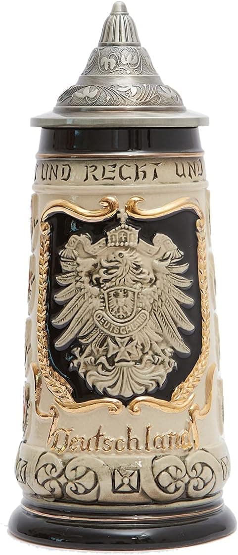 HAUCOZE Beer Stein Mug German Coats of Arms Stanley Viking Tankard with Petwer Lid Birthday Gifts 0.9Liter