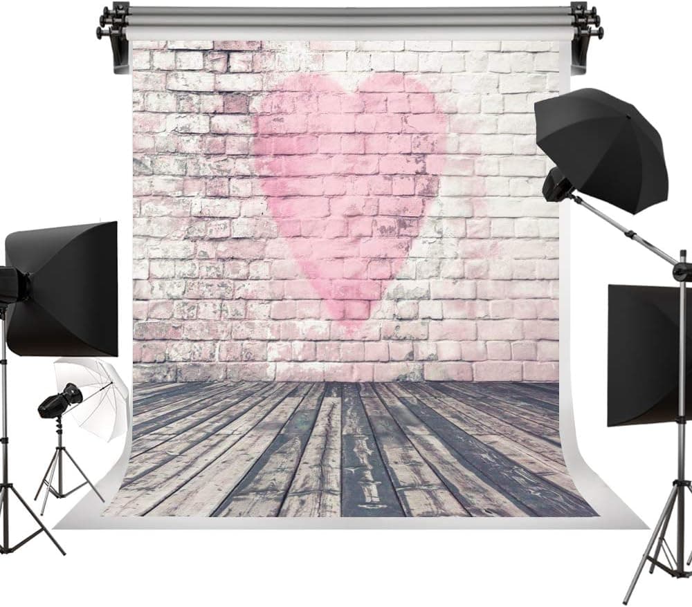 Kate 6.5x10ft/2m(W) x3m(H) Valentine's Day Wedding Backdrop Brick Wall Backgrounds Pink Love Wooden Floor Home Decorations Photography Studio Prop