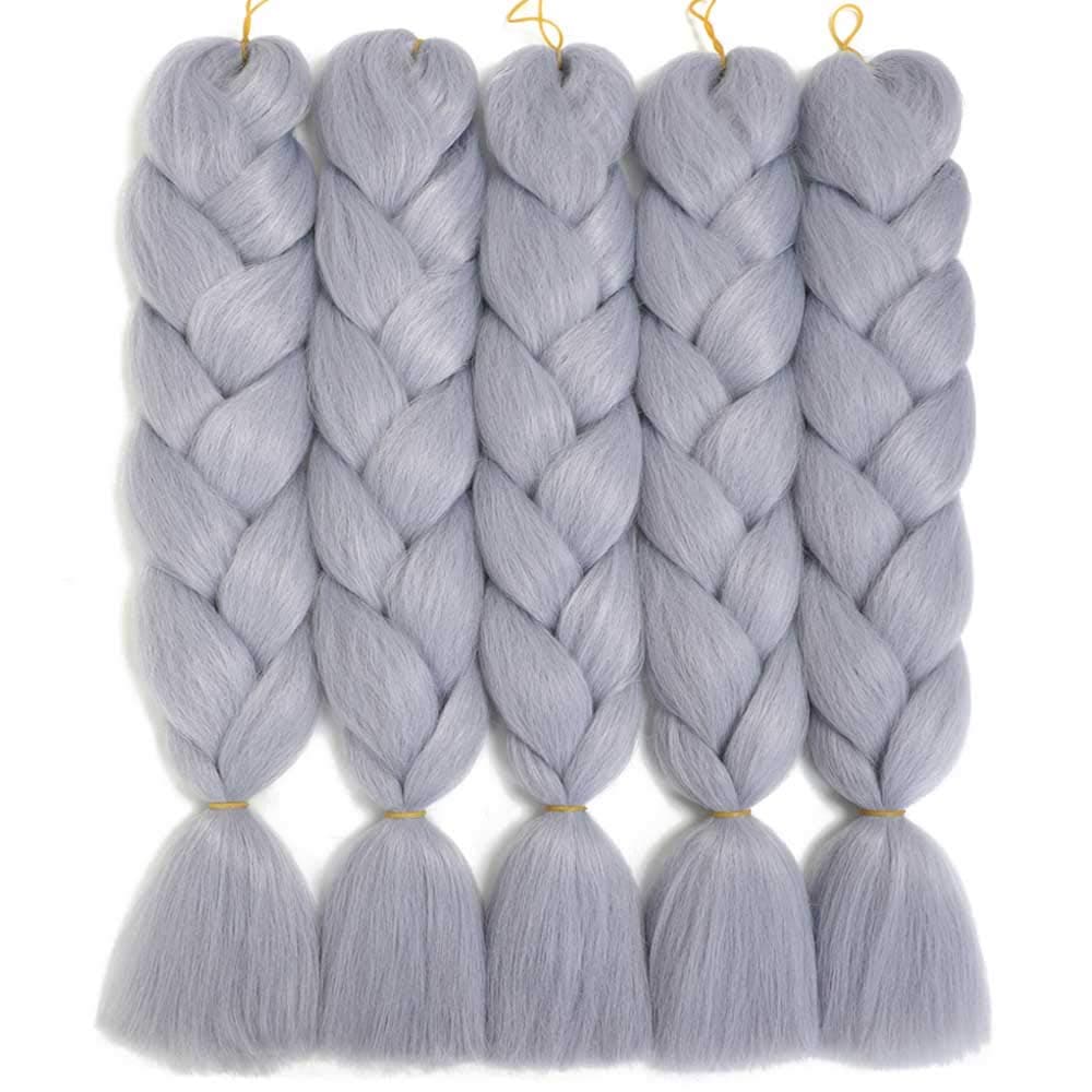 Grey Braiding Hair Synthetic Hair for Braiding 24 Inch Jumbo Braiding Hair for Box Twist Braids Hair 5pcs/lot(light gray)