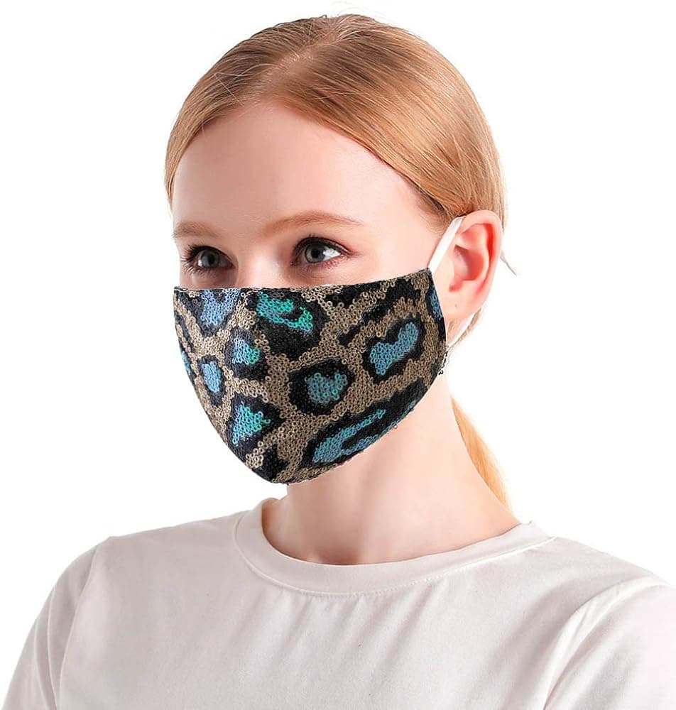 YienDoo Sparkly Leopard Sequin Face Mask Halloween Masquerade Paillette Decoration Mask Jewelry for Women and Girls