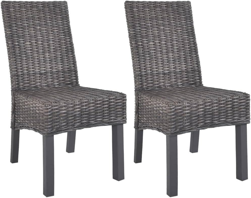 vidaXL 2X Mango Wood Dining Chairs Kitchen Stools Set Furniture Collection Wooden Outdoor Garden Patio Courtyard Wicker Brown Kubu Rattan