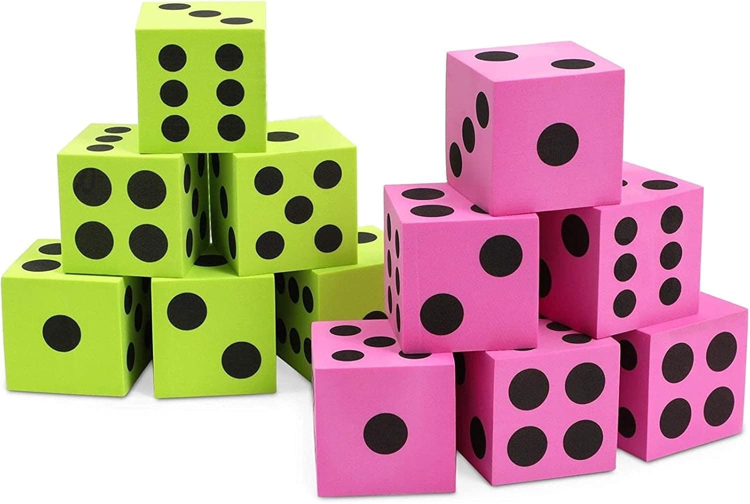 Foam Dice for Classroom Teaching Supplies (Pink, Green, 2.5 Inches, 12 Pack)