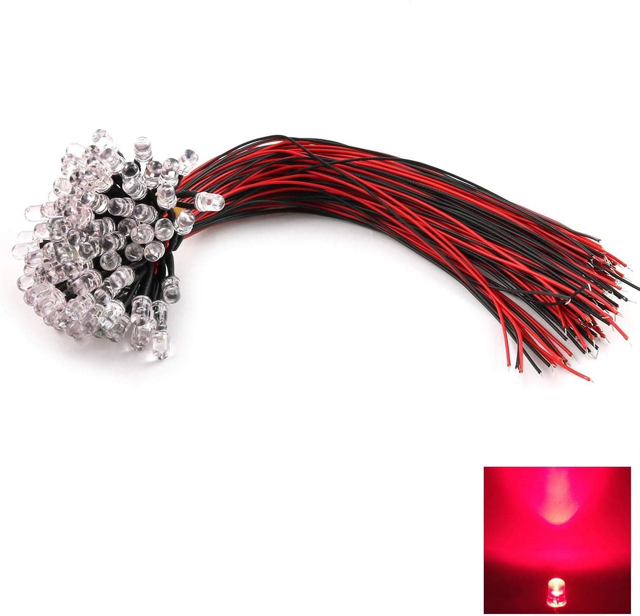 E-outstanding 30-Pack 20cm 5mm DC 12V Pre Wired LED Diodes Light Prewired Emitting Diodes for DIY Home Decoration, Red