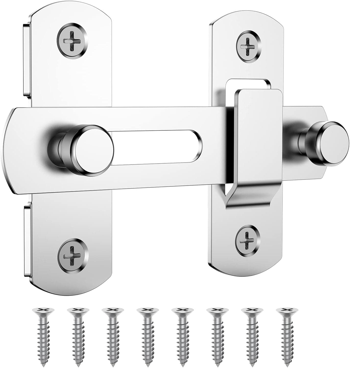 Barn Door Lock Hardware, 304 Stainless Steel Gate Latches Bar Flip Latch Safety Door Bolt Lock, Sliding Door Barn Latch Lock Suitable for Garden, Bathroom, Outdoor, Garage, Window, Coop (Silver)