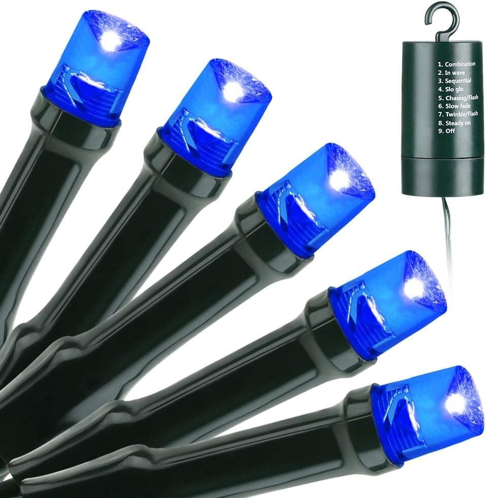 Joomer Blue Battery Chrismas Lights, 33ft 100LED Fairy Lights Battery Operated Timer 8 Modes Waterproof for Outdoor Home Garden Party Holiday Christmas Trees Decoration