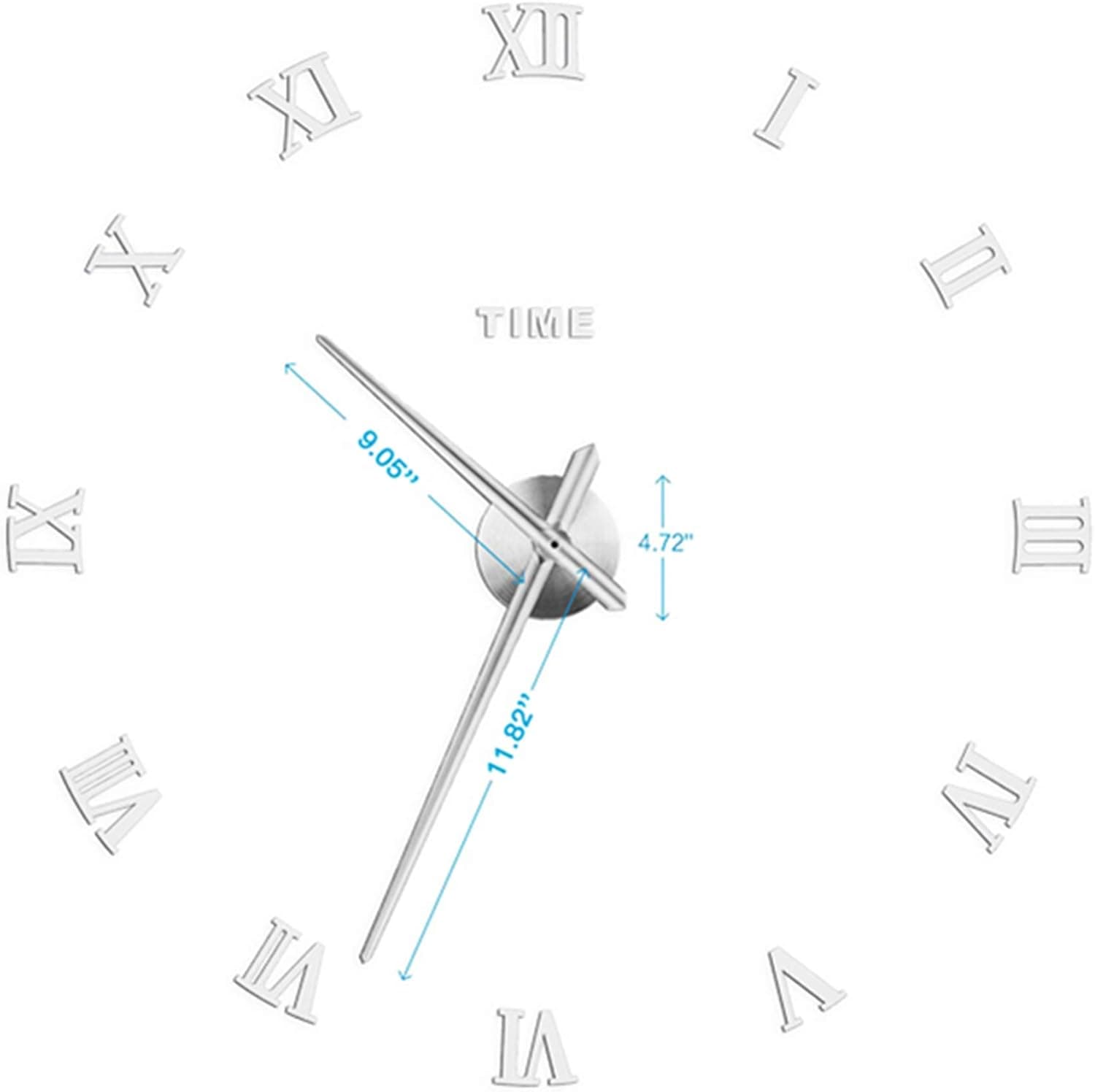 AOXLANT DIY Wall Clock, 3D Mirror Stickers Large Wall Clock Frameless Modern Design Large Watch Silent Home/Office/School Number Clock Decorations Gift (sliver1)