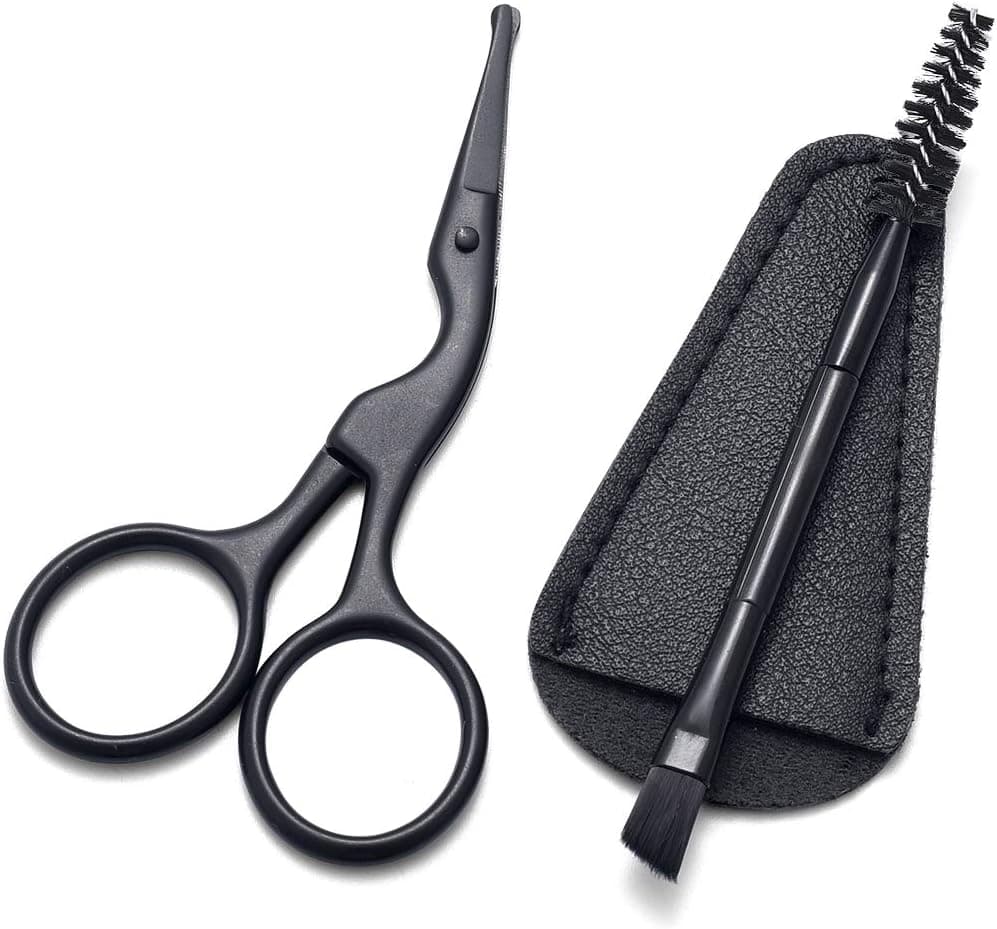 HITOPTY Small Hair Grooming Scissors, Stainless Steel Safety Stork Scissors for Cutting Eyebrow, Facial, Nose Hair, Ear, Moustache, Beard Trimming w/Brush 3.5inch