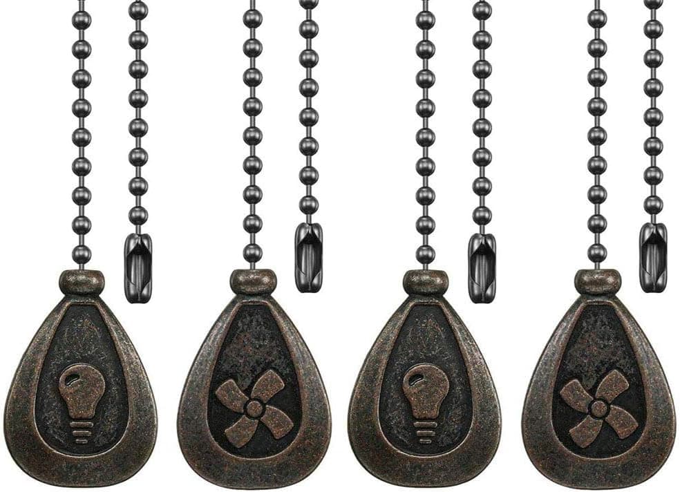 Dotlite Bronze Ceiling Fan Pull Chain Set, Decorative Fan Pull Chain Pendant Extension, 12 Inches Lighting & Fan Beaded Ball Fan Pull Chain Extender with Connector (4 Pack)