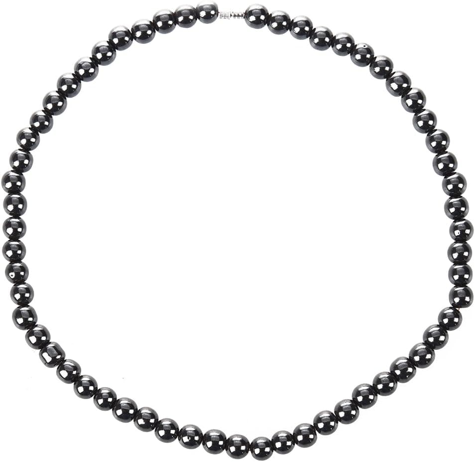 TOOGOO(R) Women Men Dark Grey Round Hematite Beads Magnetic Necklace