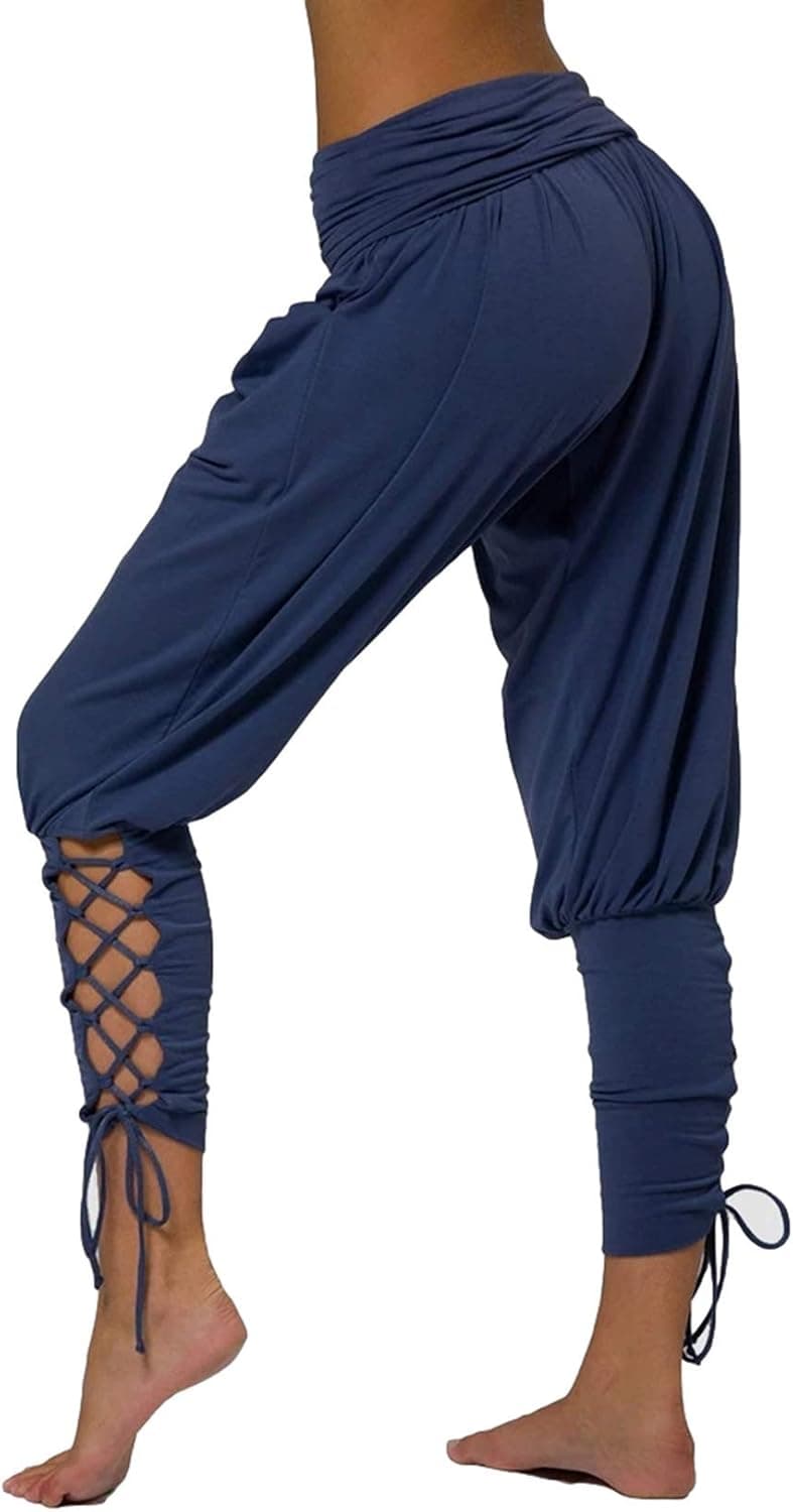 CiCiYours Harem Pants for Women Lace up Leggings Elastic Waist Joggers Pants 153 Navy M