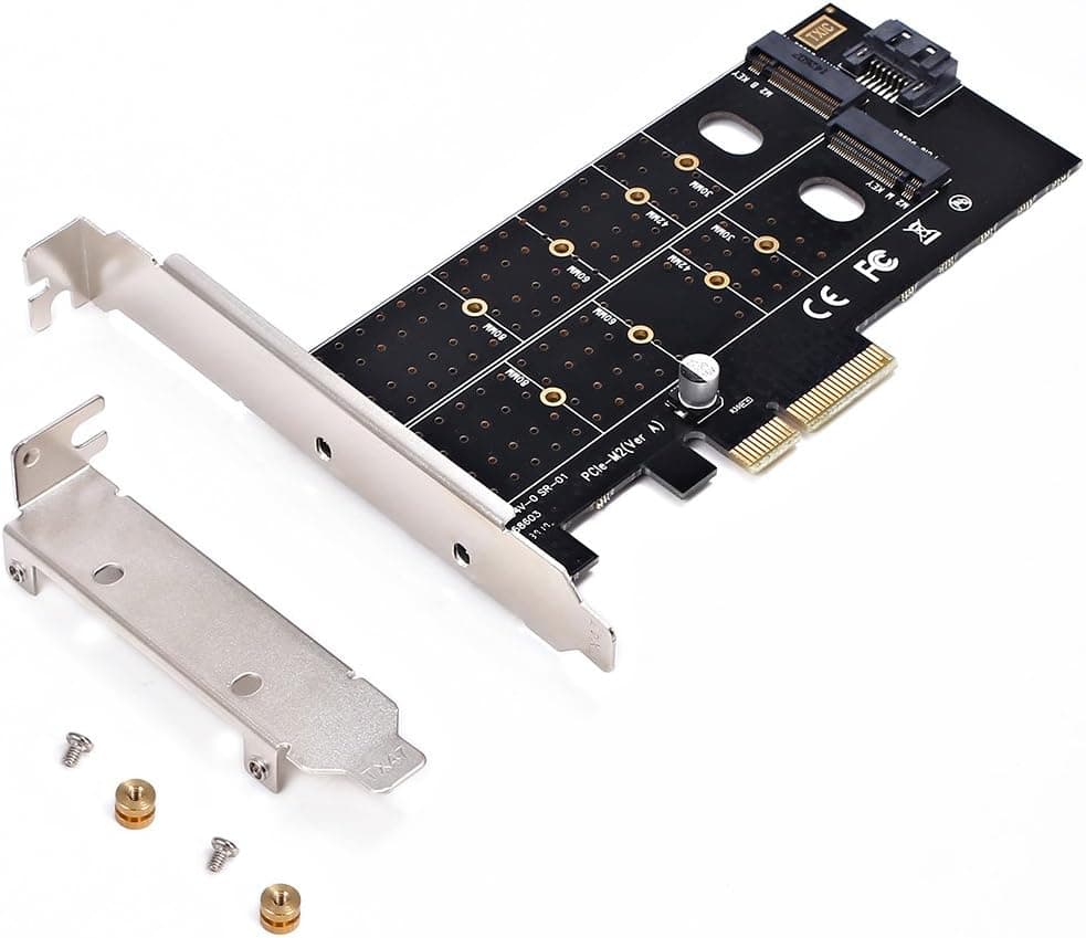 Dual M.2 PCIe Adapter, M2 SSD NVME (m Key) or SATA (b Key) 22110 2280 2260 2242 2230 to PCI-e 3.0 x 4 Host Controller Expansion Card with Low Profile Bracket for Desktop PCI Express Slot