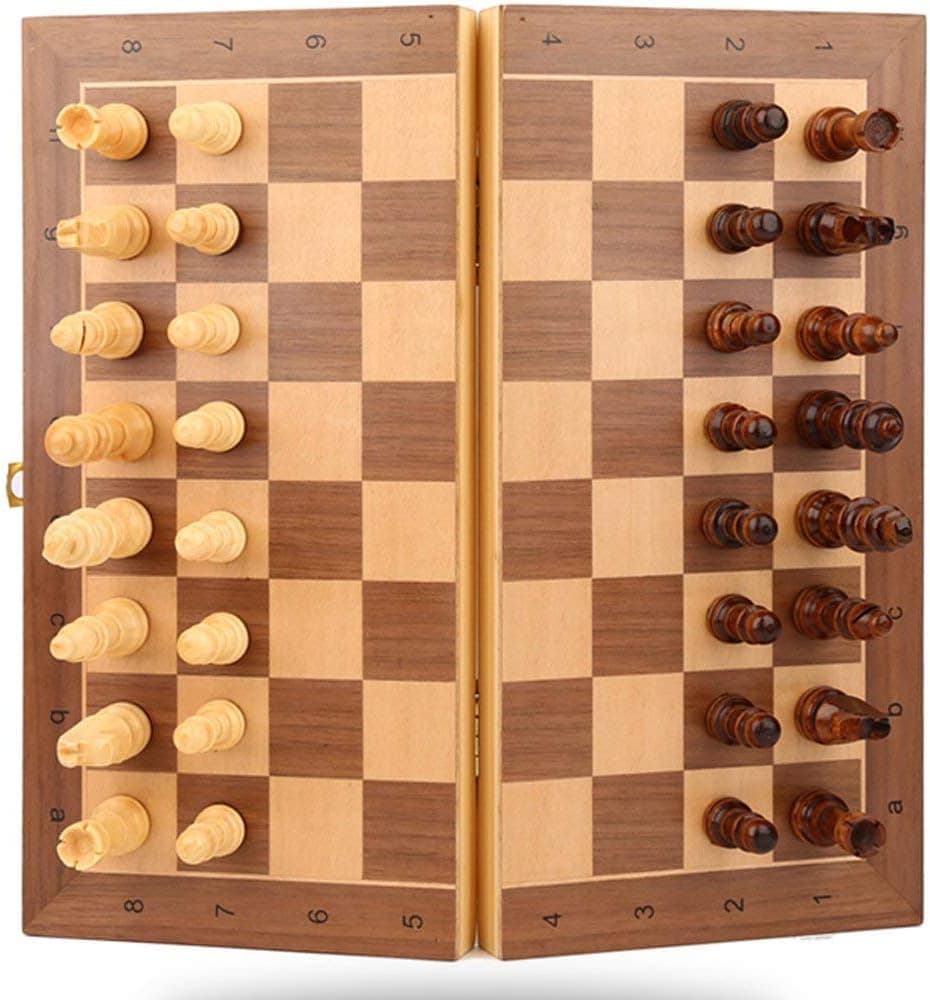 Chess Set,11.4"x11.4" Strong Magnetic Folding Portable Travel Wooden Chess Game Board Set with Storage and Handcrafted Wood Chess Pieces for Kids Beginners and Adults