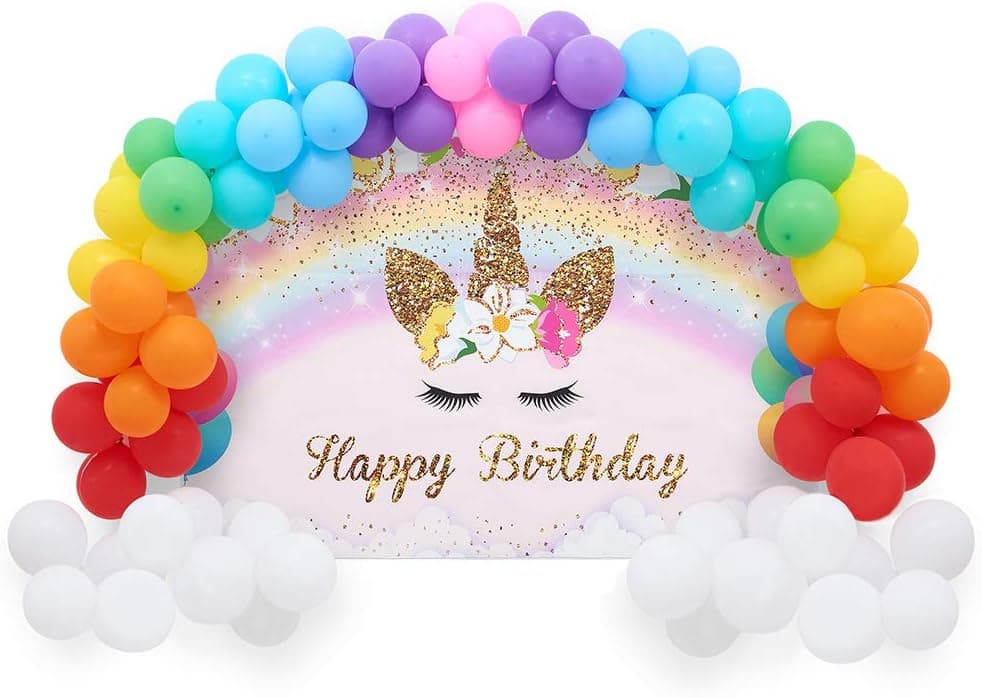 Unicorn Birthday Decorations Girls Rainbow Unicorn Party Supplies Backdrop 100Pcs Balloons Arch Kit