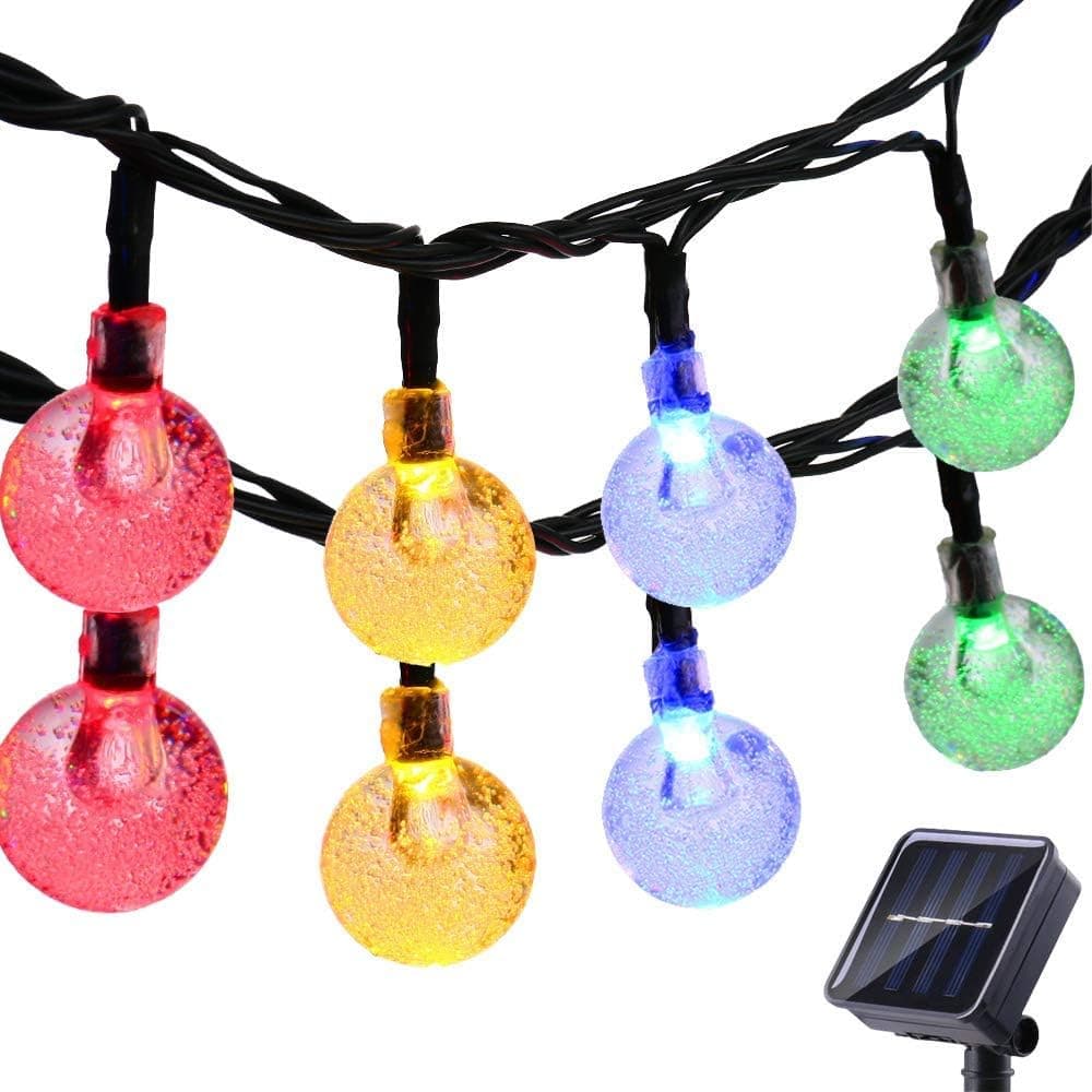 FlyCloud Solar String Lights Outdoor, 50 LED Waterproof LED Outdoor Solar Lights Crystal Ball Decorative Lights 24Ft Indoor Outdoor Fairy Lights for Garden, Patio, Yard, Christmas