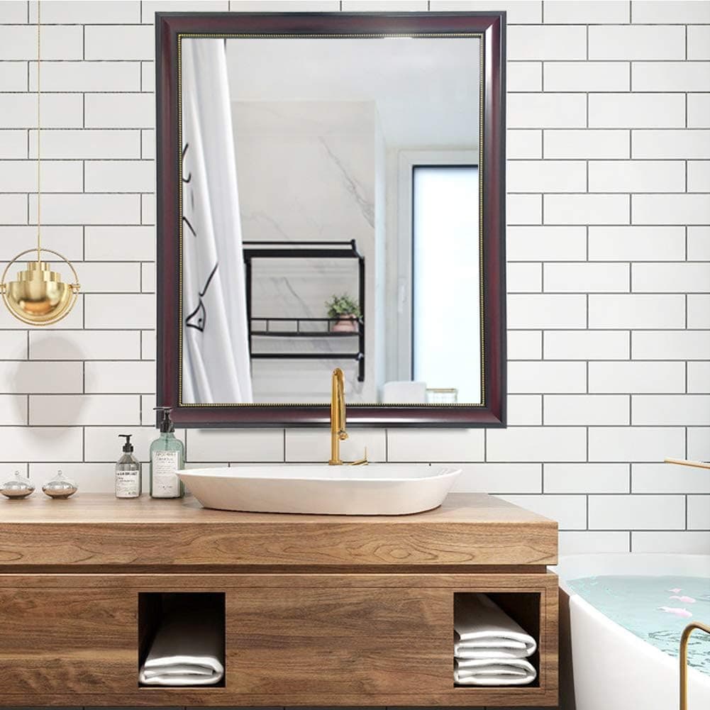 U HOME Rectangular Framed Mirror, 33" x 27" Bathroom Vanity Mirror for Makeup, Decoration, Wall, Bedroom, Livingroom, Dark Chocalate
