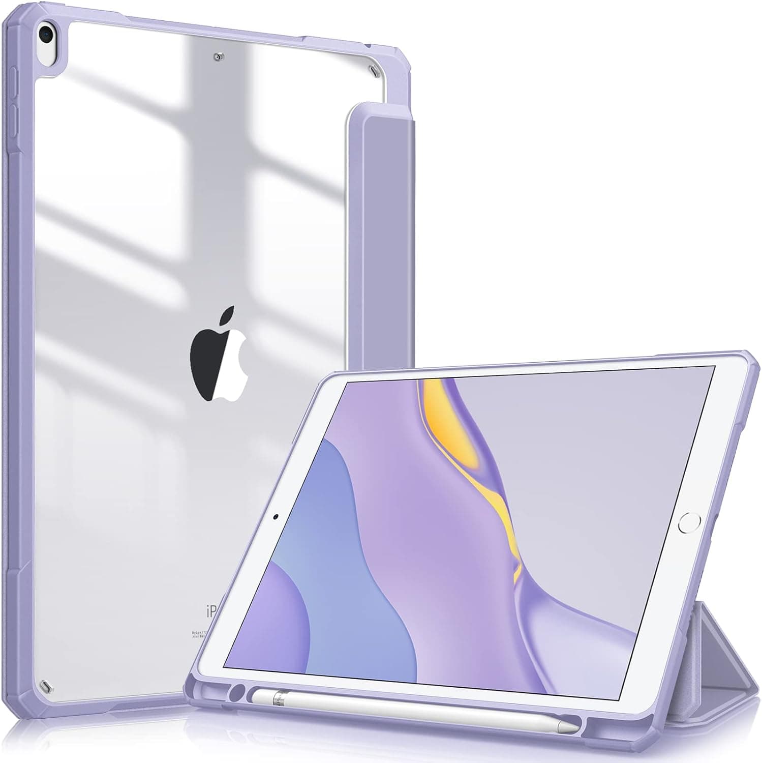 Fintie Hybrid Slim Case for iPad Air 3rd Generation 10.5" 2019 / iPad Pro 10.5 Inch 2017 - [Built-in Pencil Holder] Shockproof Cover with Clear Transparent Back Shell, Lilac Purple