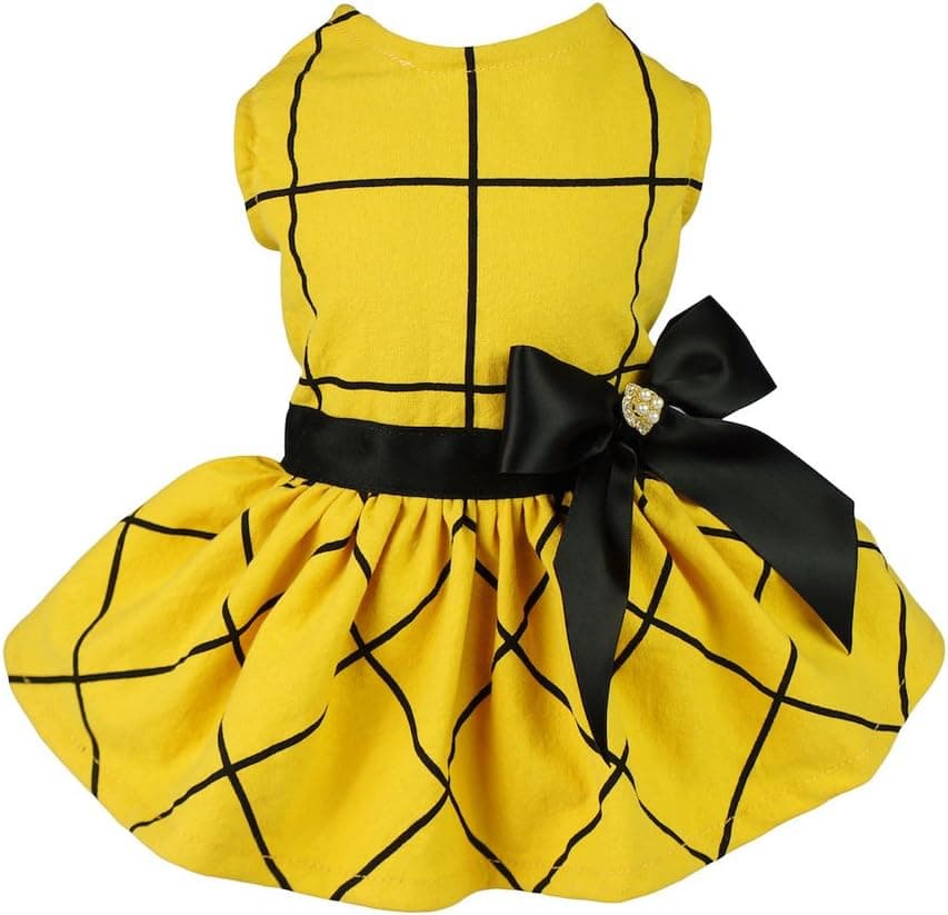 Fitwarm Vintage Ribbon Dog Dress Pet Clothes Vest Shirts Yellow XXS