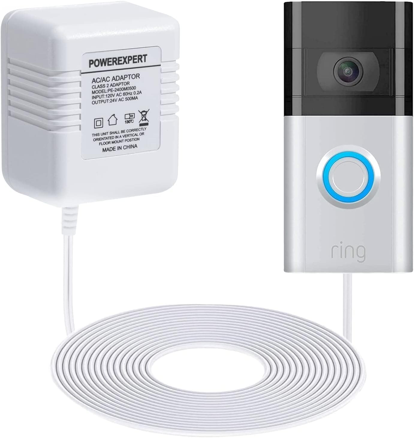 Doorbell Transformer 24V Adapter for Ring Video Doorbell, 16.4ft Long C Wire Power Supply, Compatible with Ring, Nest Hello, Wyze and Eufy Video Doorbells