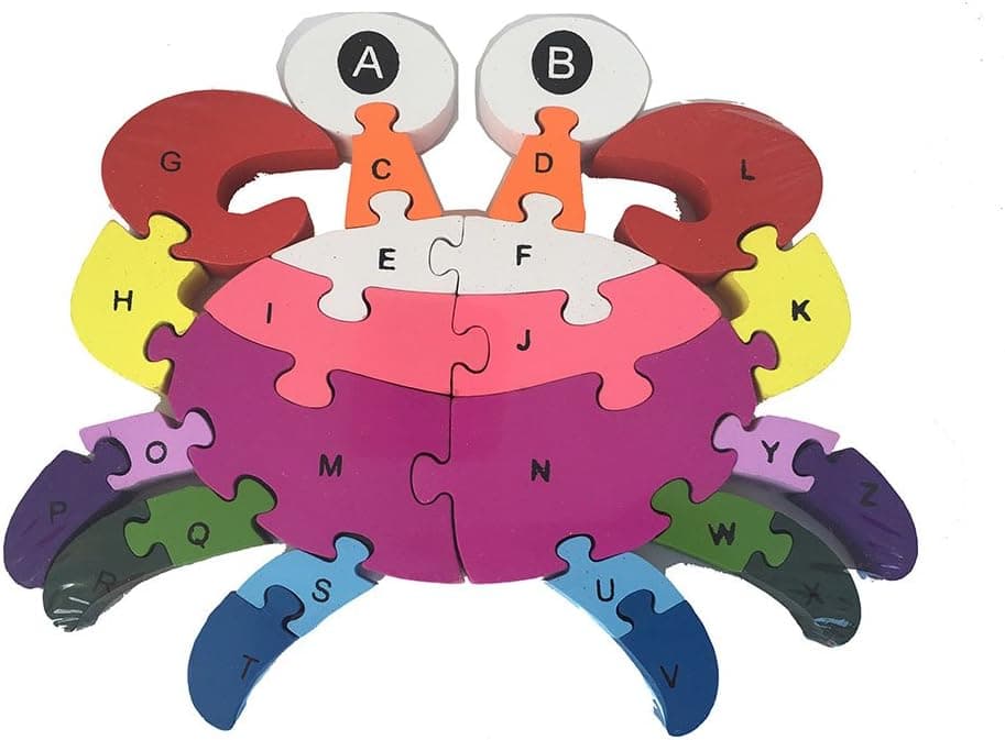 New Preschool Children Education Wooden Crab Shape Blocks Jigsaw Puzzle,Indoor Outdoor Kids Family Games,Interactive Letter Number Gifts Toys for 3 Year Old and Up Boys and Girls