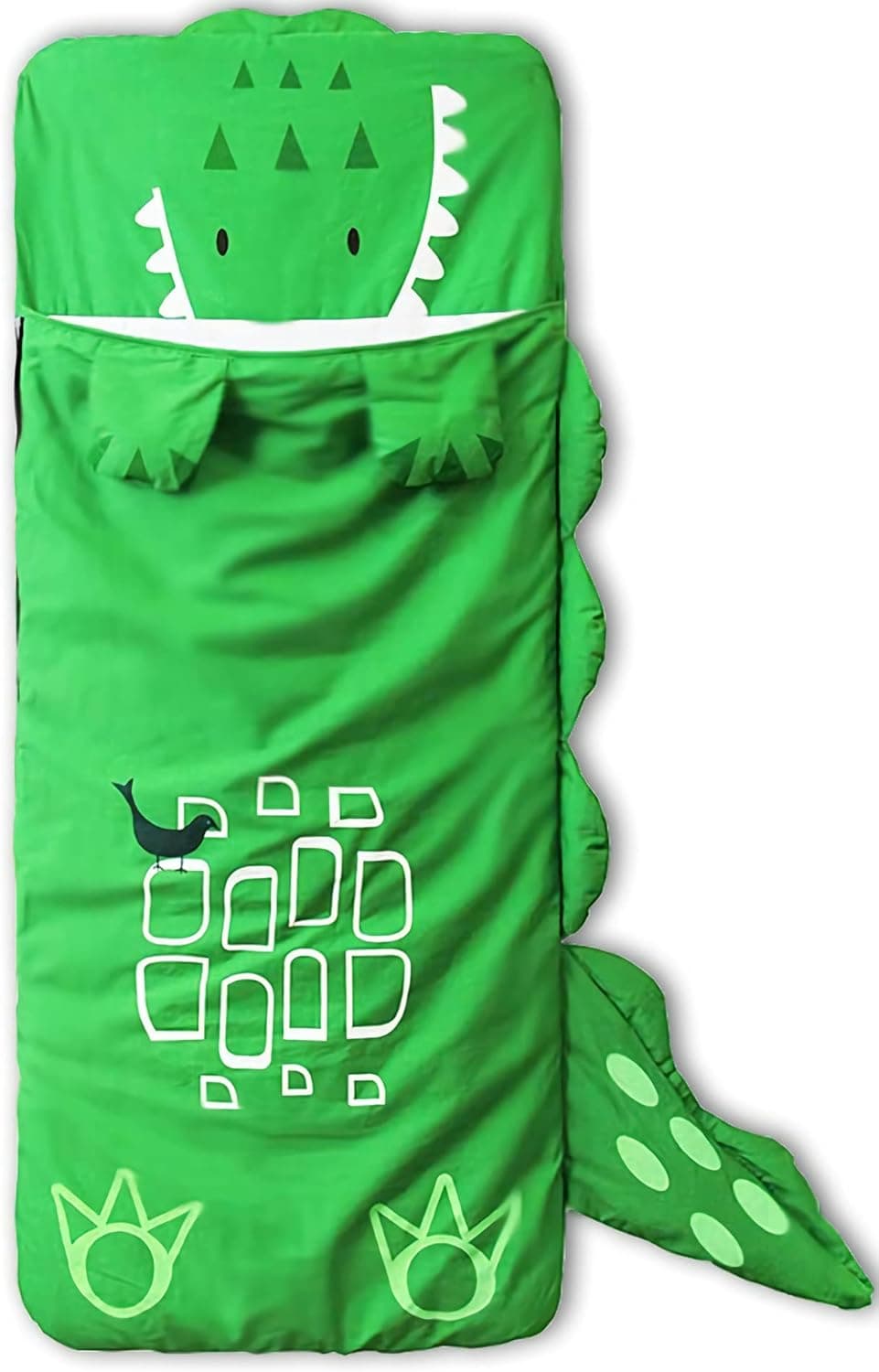Wilonsa Sleeping Bag for Kids Happy Dinosaur Surprise Animal Boys Girls Slumber Bags with Pillow Cat Soft Warm for Daycare Preschool Kindergarten All Season Sleepy Bag