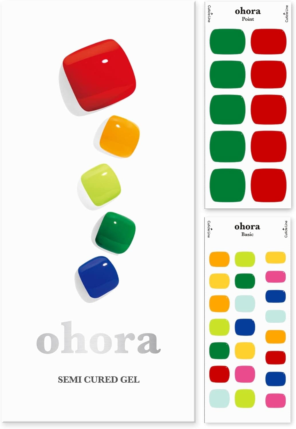ohora Semi-Cured Gel Pedicure Strips 34pcs(P Crayon) - Includes 16 Solid Color, 14 Accent Wraps, 2 Prep Pads, Nail File & Wooden Stick
