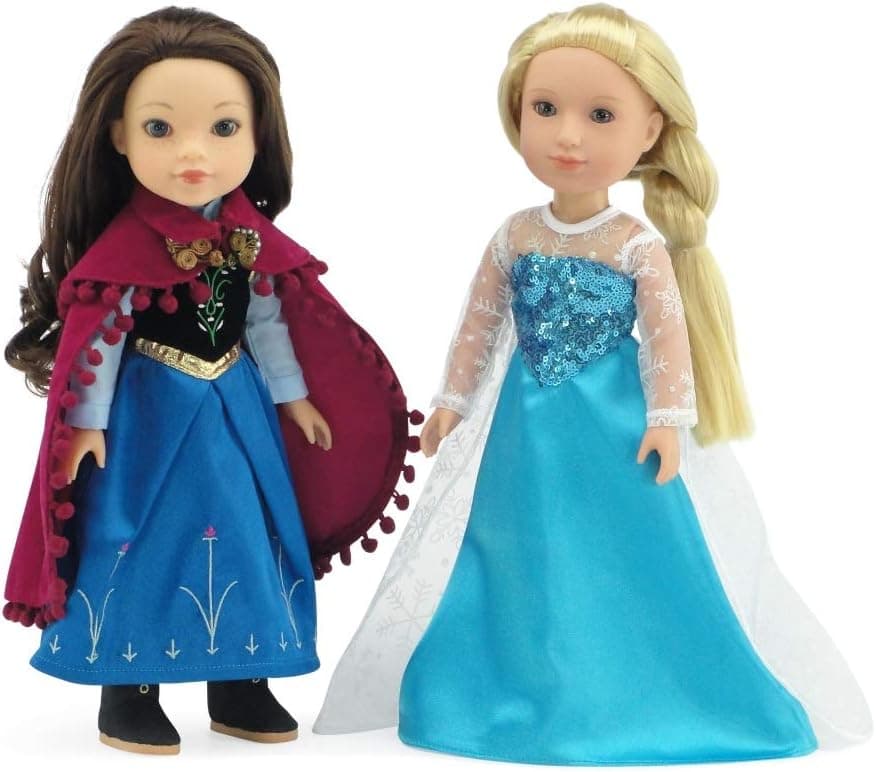 Emily Rose 14 Inch Doll Clothes Clothing Accessories | Princess Elsa and Anna-Inspired 14" Doll Dress Ball Gown Costume Gift Set Outfit Bundle | Fits Most 14"-14.5" Hard-Bodied Dolls