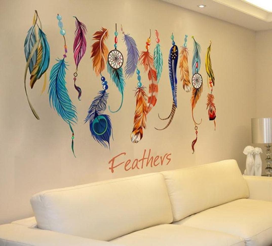 Quaant Wall Sticker,Classic Creative Dream Catcher Feather Wall Sticker Art Decal Mural Lucky Bedroom Living Wallpaper Home Decoration Gifts (Colorful)
