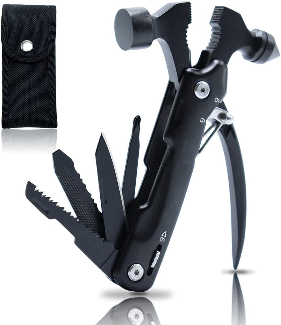 Multitool Hammer, Camping Multi Tools Gifts Stainless Steel Pocket Survival Hammer 12 in 1 Camping Gear Accessories for Outdoor Fishing Hiking Hunting, Birthday Gifts for Dad, Boyfriend