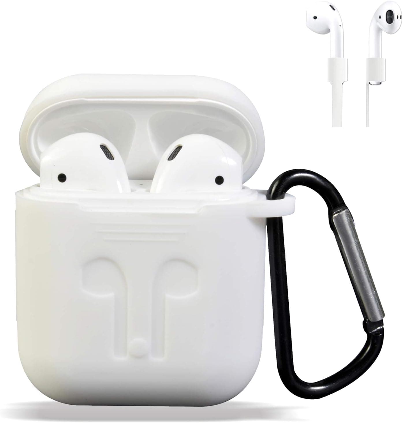 AirPods Case Cover, Silicone Protective Case and Skin for AirPods Charging Case with AirPods Anti-Lost Strap/AirPods Hooks, [Buy 1 Get 5 Accessories] (White)