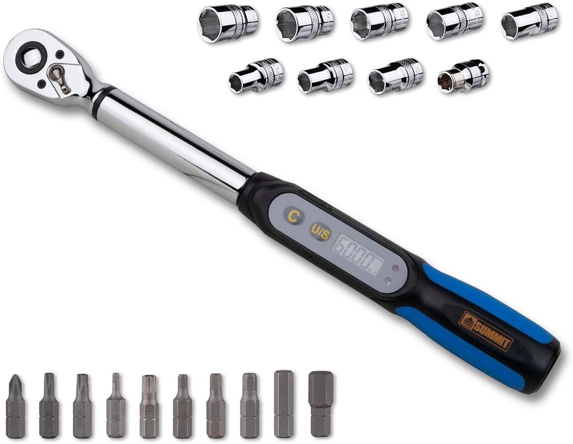 Summit Tools 3/8 inch Digital Torque Wrench, 2.21-44.24 ft-lbs Torque Range, Compact Size, Socket Set, Measure Peak Torque, Calibrated (DPS3-060CN-S)