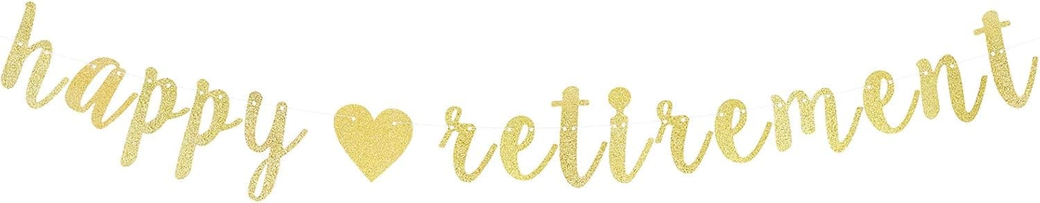 LINGTEER Happy Retirement Gold Glitter Bunting Banner Perfect for Retirement Office Farewell Party Decorations.