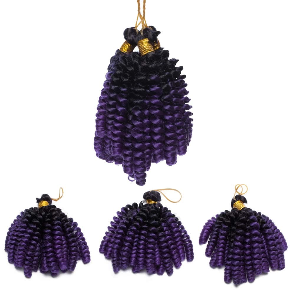 Benehair 6 Inch Jamaican Bounce Crochet Hair Ombre Jumpy Wand Curl Crochet Braids Hair Synthetic Short Curly Crochet Braiding Hair for Black Women 20 Roots 3 Lots/pack 180g Black to Purple