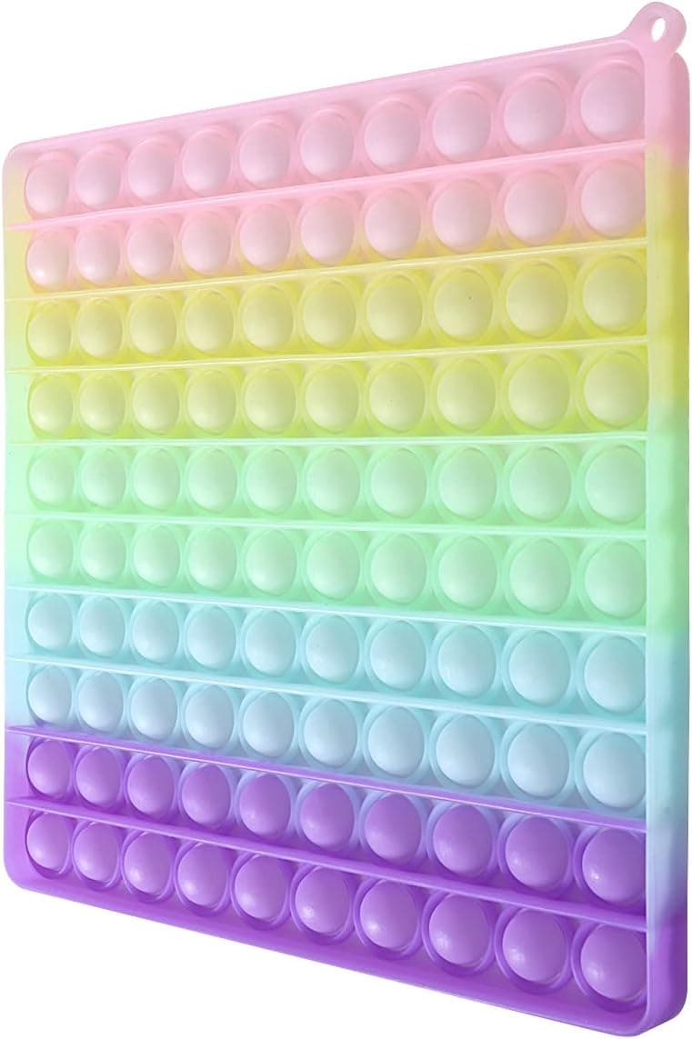 Kingmall 100 Bubbles Fidget Bup0p Toys, Big Size Bup0p Up It Glowing in The Dark Lumin0us Bup0p Toys Stress Reliever for Special Education School Supplies (Fluorescent Discoloration, Square, 8 Inch)