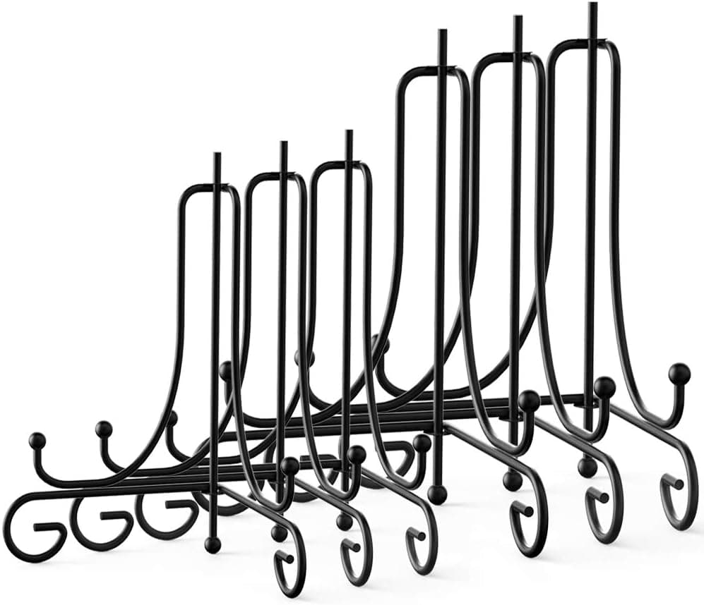 Sntieecr 6 Pack 4 Inch and 6 Inch Iron Display Stand, Black Iron Plate Photo Holder Stand for Displaying Picture, Decorative Plates, Tablets and Arts