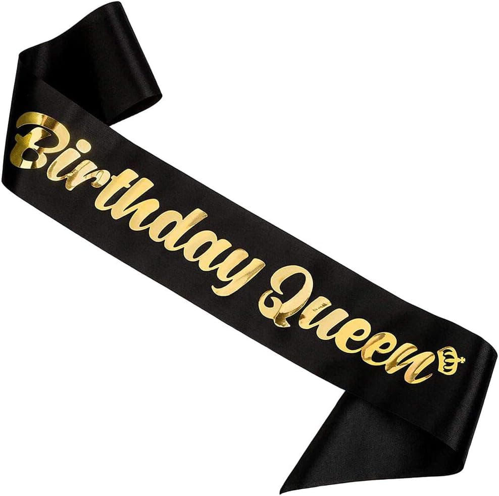 'Birthday Queen' Sash for Women and Girls,Gold Foil Soft Satin Black Sash,Sweet Happy Princess Party Decorations Gift,21st,30th,40th,50th or Any Other Birthday Party Supplies