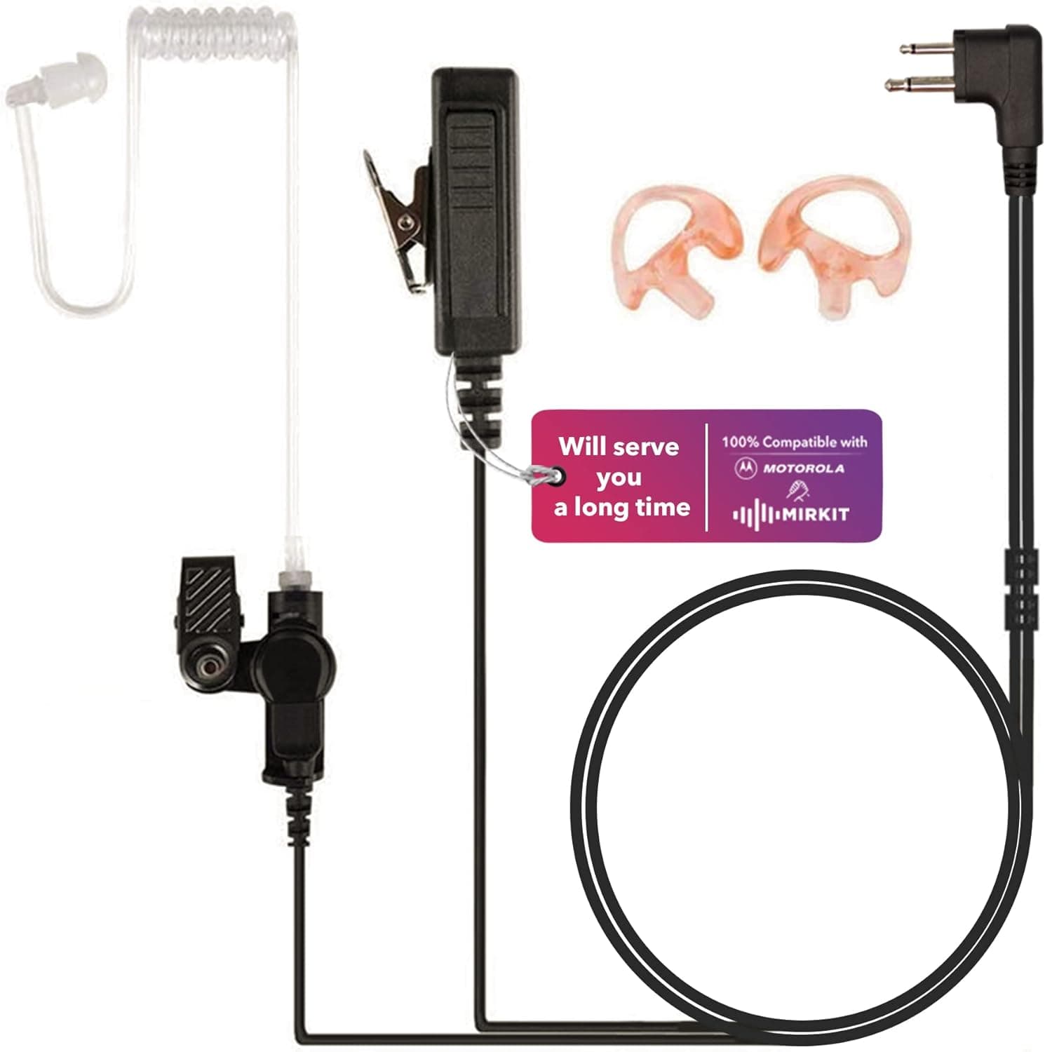 MIRKIT Heavy Duty Walkie Talkie Earpiece with Mic Compatible with Motorola Radio M2pin CLS1110 CP110 CP200 RMU2040 Acoustic Tube Earpiece with Push to Talk Microphone & Lanyard Ham Radio Operator