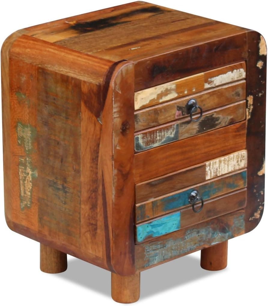 Festnight Nightstand with 2 Storage Drawers Reclaimed Wood Bedside Cabinet End Side Table for Living Room Bedroom Home Furniture 16.9" x 13" x 20" (L x W x H)