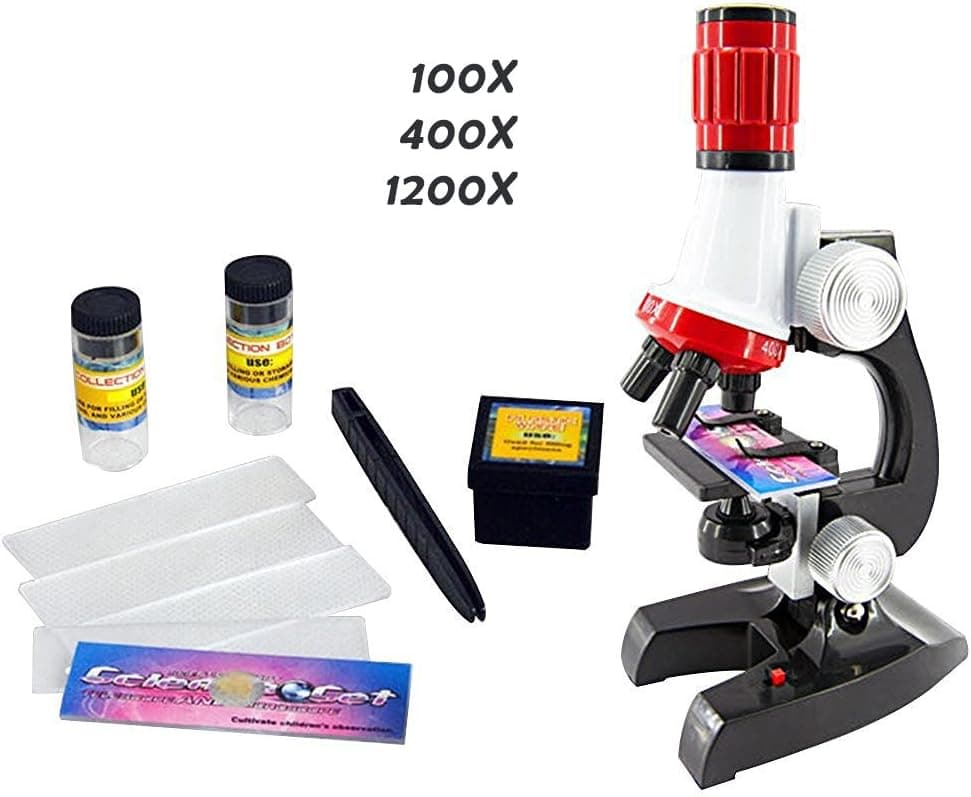 Newlemo Kids Microscope Toy with LED 100X 400X and 1200X Science Toy Microscope Kit for Beginner (Battery Operated)