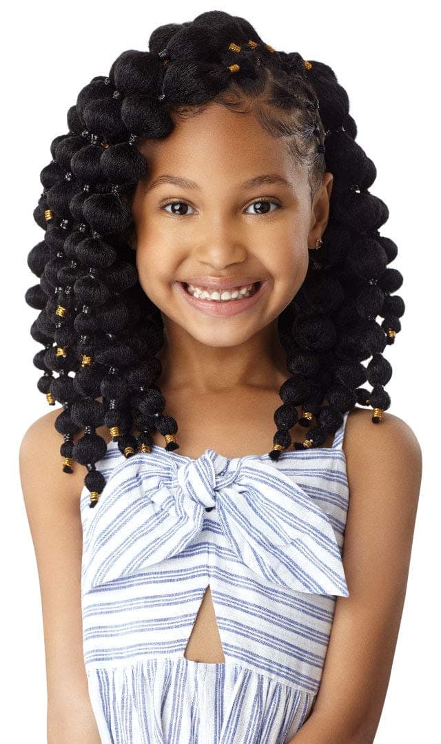 Outre X-PRESSION LIL LOOKS Cutie Kid-friendly Long Braid Crochet Style Easy to Install & Comfortable to Wear Adjustable Loop 100% Premium Synthetic - NATURAL PUFF BALL 10" (1B)